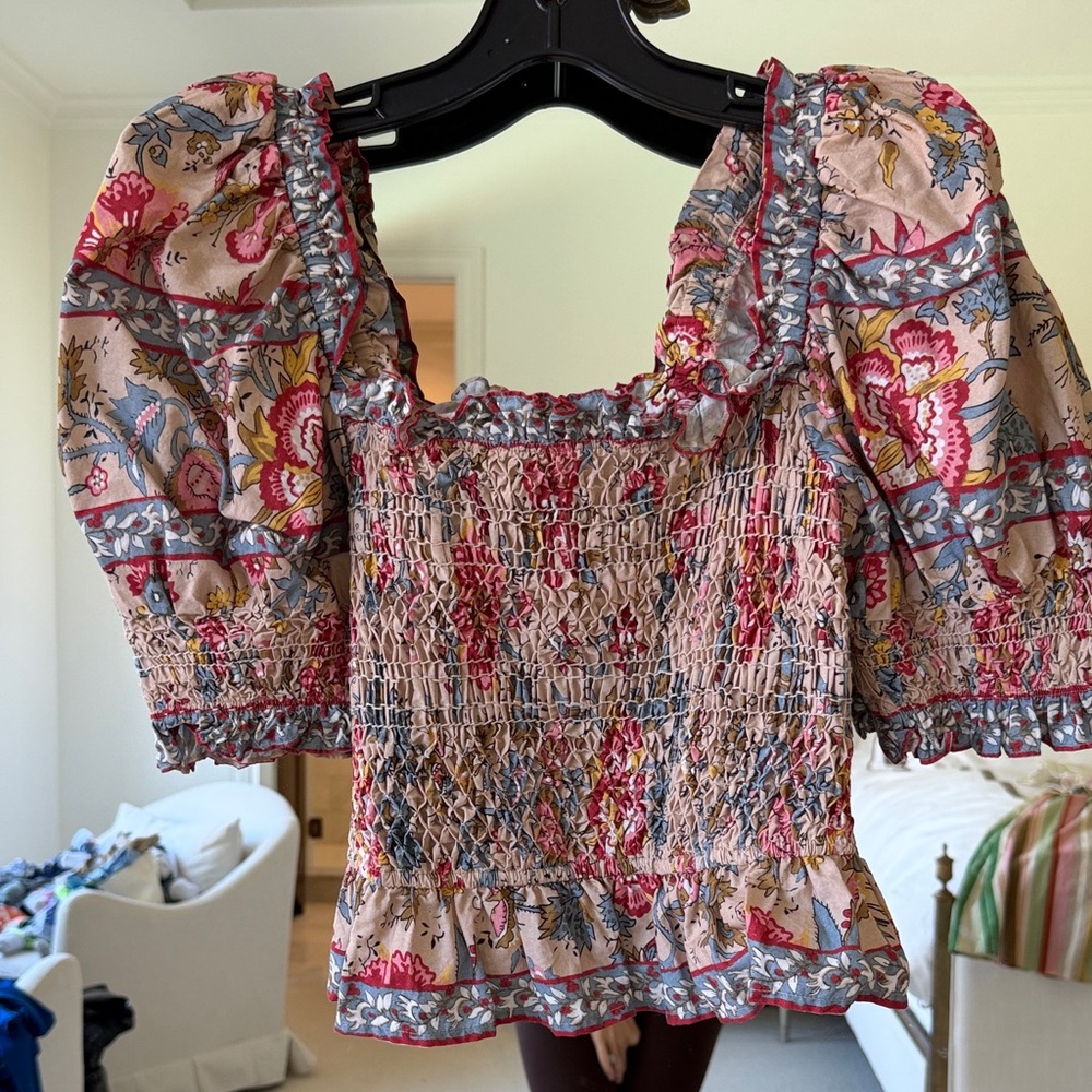 Sea New York Pink Multi Floral Smocked Puff Sleeve Blouse